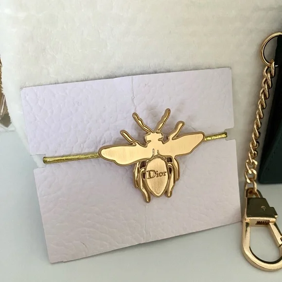 Dior Hair Band Gold Bee + Guerlain White Cosmetic Bag + Green Card Holder - SET - Picture 4 of 15